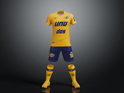 Yellow And Blue Soccer Uniform With Uno Dos And Number 18 Shorts Socks Boots 3d model