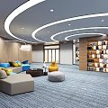 Modern Office Corridor Interior With Wooden Walls Glass Partitions And Ceiling Lights