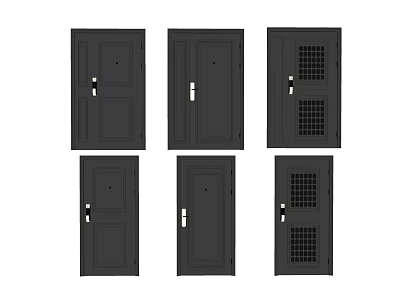 Black Security Doors with Various Designs Different Styles Door Locks and Grille Panels 3d model