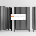 Modern Bookcases With Black And Gray Finish Metal Frame Vertical Stripe Design And Doors