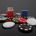 Colorful Poker Chips for Card Games Stacked and Scattered on Black Surface
