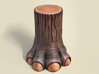 Natural Wooden Children's Chair Tree Stump Shape With Claw Feet Design 3d model