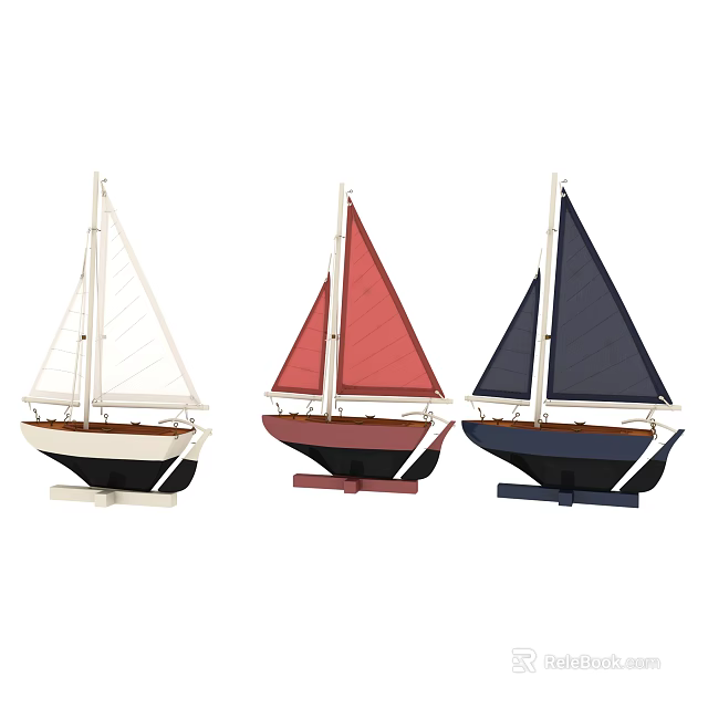 Colorful Decorative Sailboat Ornament Set With White Red Blue Sails For Home Decor 3d model 