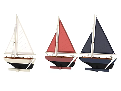 Colorful Decorative Sailboat Ornament Set With White Red Blue Sails For Home Decor 3d model