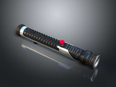 Sci Fi Weapon Lightsaber Featuring Black Hilt Silver Accents and Red Button 3d model