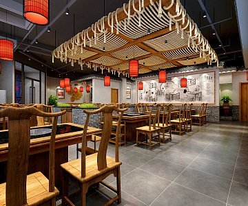 Chinese Hot Pot Restaurant Hall 3d model