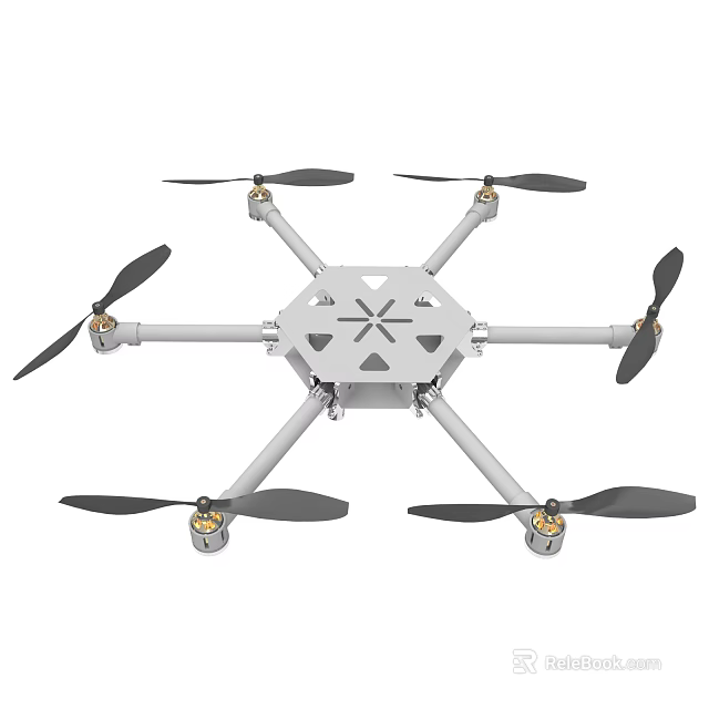 Hexacopter Drone With White Body Black Propellers And Hexagonal Frame Design 3d model 