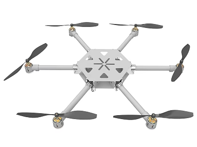 Hexacopter Drone With White Body Black Propellers And Hexagonal Frame Design 3d model