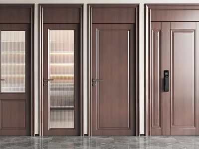 Various Modern Dark Brown Wooden Swing Doors With Glass Panels And Secure Locks 3d model