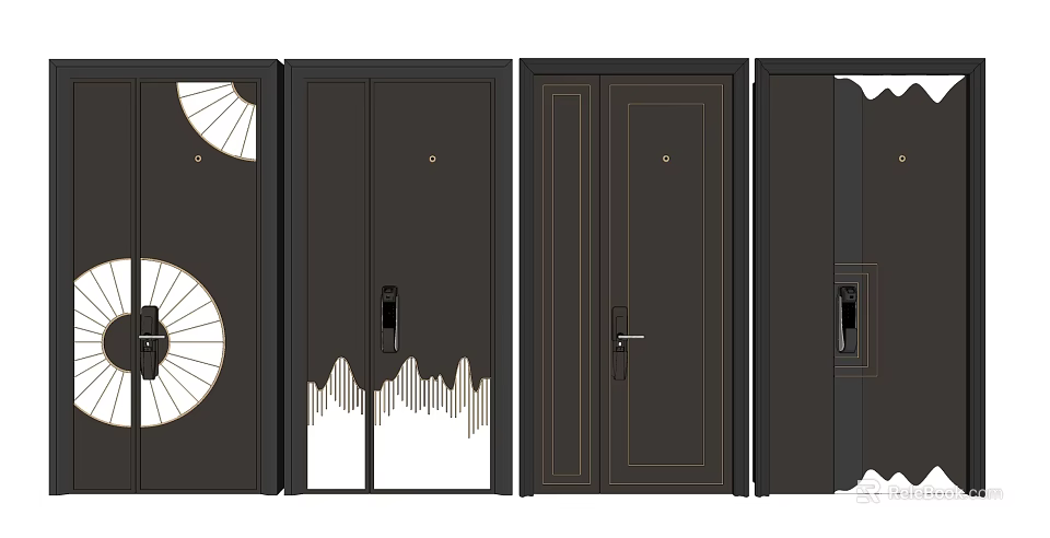 Modern Double Door Designs With Decorative Patterns And Stylish Handles 3d model
