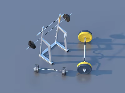 Gym Sports Equipment Set with Barbell Rack Barbells Dumbbells and Weight Plates 3d model