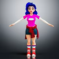 3D Animated Character With Blue Hair Pink T-shirt Red Plaid Shirt And Arms Outstretched