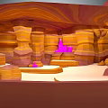 3D Rendered Canyon Terrain With Layered Rock Formations Orange Yellow Colors And Purple Spires