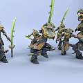 Armored Game And Movie Characters Holding Green Weapons In Dynamic Group
