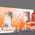Floral Decoration Design With Orange Background Flower Frames Arch Butterflies And Welcome Elements 3d model