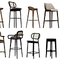Various Modern Bar Stools With Wooden Metal Frames And Stylish Backrest Designs 3d model