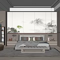 Elegant Modern Bedroom Interior With Comfortable Bed Nightstands Decorative Painting And Wardrobe