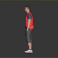 Man Wearing Red Vest Grey Capri Pants White Sneakers with Hands in Pockets