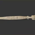 Ancient Carved Bone Weapon With Long Shaft And Sculpted Decorative Head