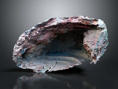 Irregular Natural Rock Cave Structure Featuring Colorful Pink Blue Green Surface And Reflective Base 3d model