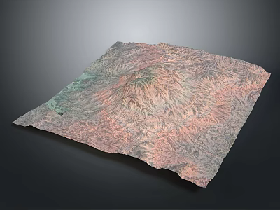 3D Square Topographic Model With Mountain Texture And Colorful Relief Details 3d model