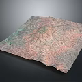 3D Square Topographic Model With Mountain Texture And Colorful Relief Details