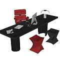 Modern Dark Wood Desk Interior With Red Chair White Lamp Computer Documents And Magazines 3d model