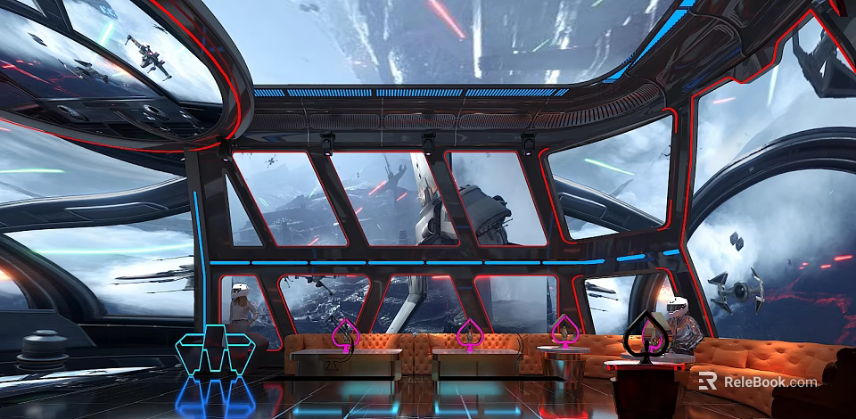 Futuristic KTV Lounge With Neon Lights Digital Screens And Comfortable Seating 3d model 