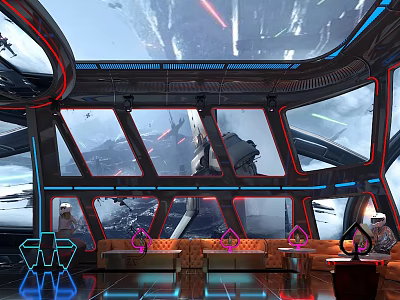Futuristic KTV Lounge With Neon Lights Digital Screens And Comfortable Seating 3d model