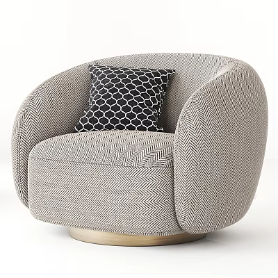 Light Gray Herringbone Accent Chair With Black Geometric Pillow And Gold Round Base 3d model