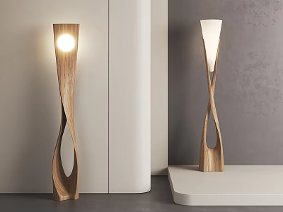 Solid Wood Floor Lamp Retro Style Floor Lamp Log Floor Lamp 3d model