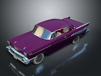 Purple Classic Car With Streamlined Body Chrome Accents And Red Interior 3d model