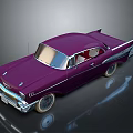 Purple Classic Car With Streamlined Body Chrome Accents And Red Interior
