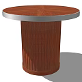 Stylish Round Wooden Dining Table With Silver Rim And Cylindrical Base 3d model