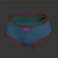 Women's Blue Panties with Delicate Lace Trim and Small Purple Bow Detail