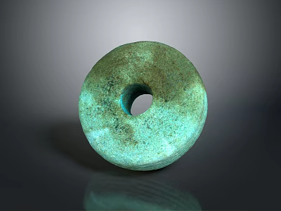 Wood Stone Round Decorative Object With Central Hole And Green Textured Surface 3d model