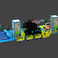 Vibrant Playground Booth Featuring Hetalin Black Equipment Blue Display Boards Green Seats And Colorful Floor