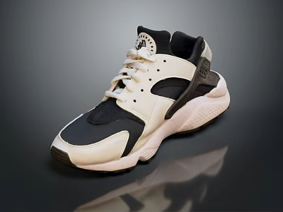 Stylish Black And White Casual Sneakers With Breathable Upper And Thick Sole 3d model
