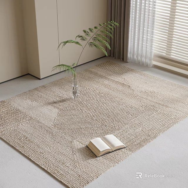 Square Textured Weave Rug In Minimalist Room With Book And Plant 3d model 