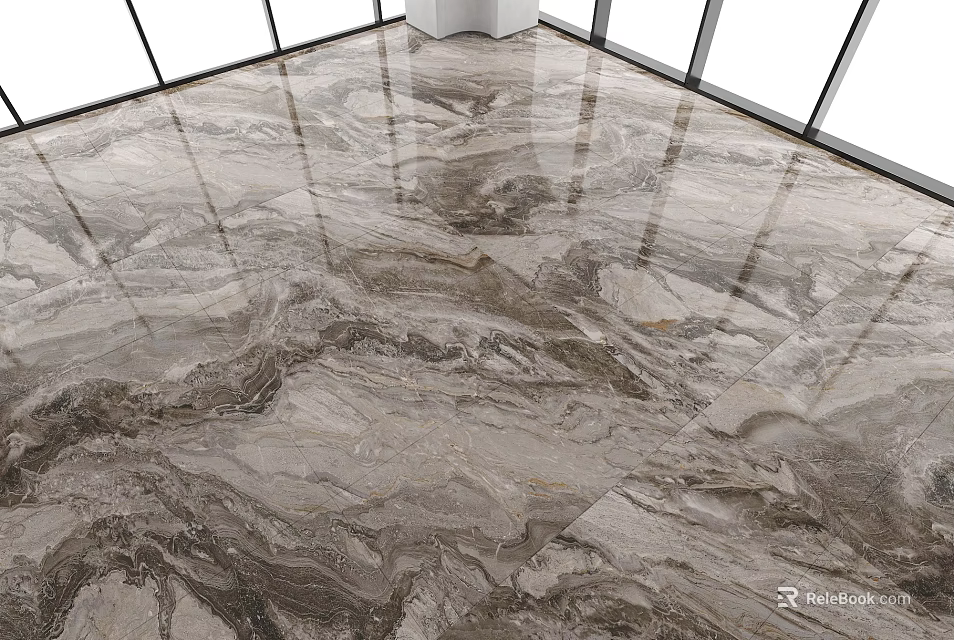 Glossy Marble Pattern Floor Tiles In Modern Space 3d model 
