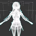 Woman In Black And White Sketch With Armor Outfit Long Hair Standing And Arms Outstretched