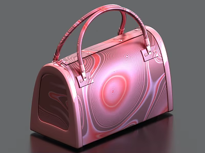 Pink Marbled Handbag Featuring Swirling Pattern Metallic Clasps Stylish Shiny Finish and Comfortable Handles 3d model