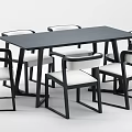 Modern Minimalist Dining Set With Black Table And White Cushioned Chairs 3d model