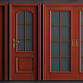 Red Wooden Hinged Doors With Different Panel Designs And Glass Inserts 3d model