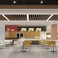 Spacious Modern Cafeteria Interior With Chairs Tables And Ceiling Lighting 3d model
