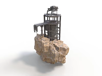 Rustic Industrial Metal Tower With Natural Rock Base And Staircase Platform 3d model