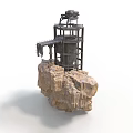 Rustic Industrial Metal Tower With Natural Rock Base And Staircase Platform