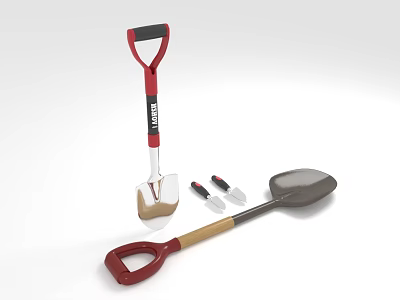Various Hardware Tools Including Shovel Trowel And Small Tools With Red And Black Handles 3d model
