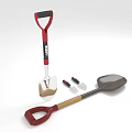 Various Hardware Tools Including Shovel Trowel And Small Tools With Red And Black Handles