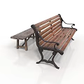 Classic Wooden Bench With Metal Armrests And Small Wooden Stool Furniture Set